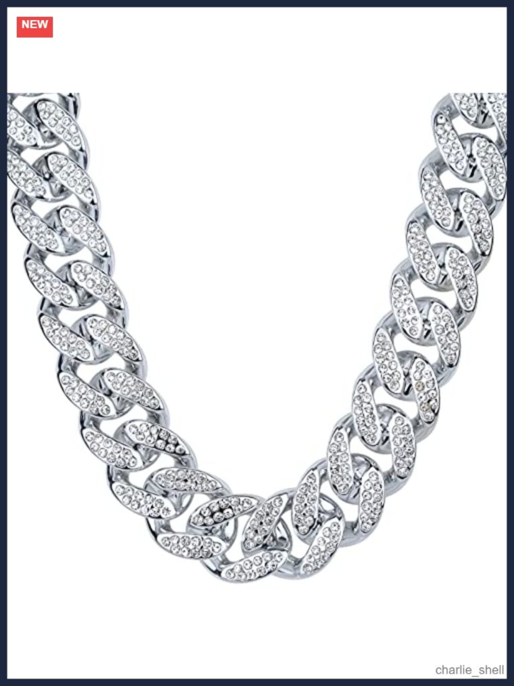 Plastic CZ Rhinestone Cuban Link Chain Necklace Hip Hop Chunky Costume Jewelry
